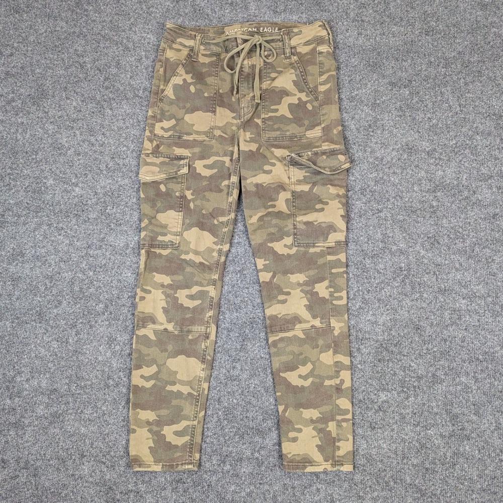 American Eagle Super Hi-Rise Jegging Crop Camo Cargo Pants Green Womens 10
